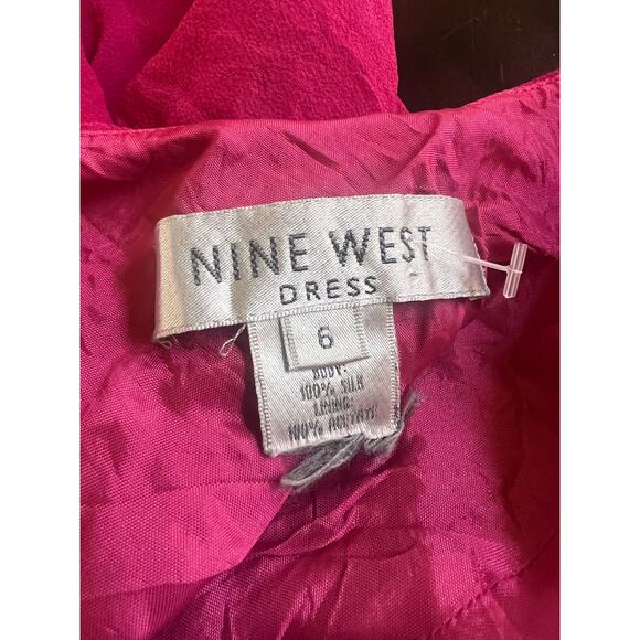 Y2K Nine West Hot Pink 100% Silk Double Lined Cowl Neck Midi Dress - Picture 3 of 3